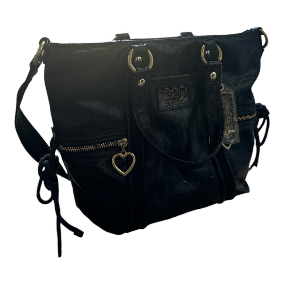 Coach poppy Daisy Liquid Gloss Pocket Tote Bag Black patent leather
